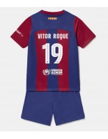 Barcelona Vitor Roque #19 Domácí dres pro děti 2023-24 Krátký Rukáv (+ trenýrky)